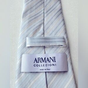 Armani Collezioni White and Ice Blue Diagonal Striped Tie